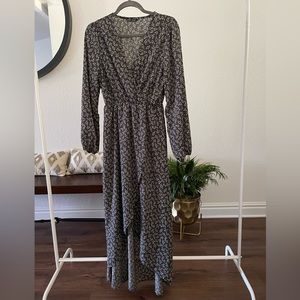 Ditsy Floral Surplice Neck Asymmetrical Hem Dress